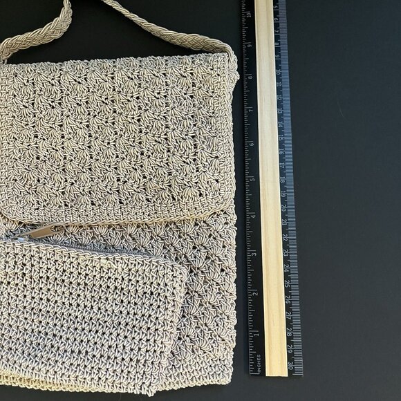 Crochet Mini Crossbody Bag With Coin Purse Vintage Excellent - Picture 4 of 9